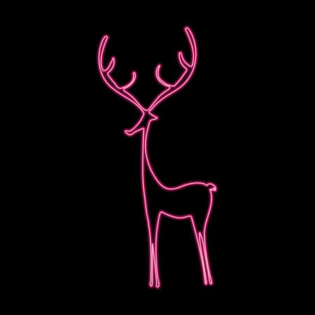 Deer neon abstract silhouette isolated on black background. Wild animals, cute mammals.のイラスト素材