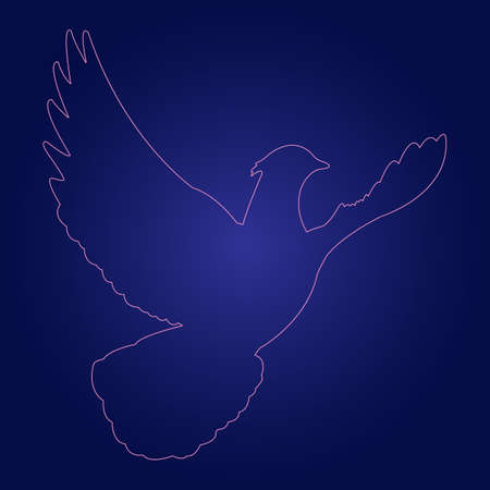 Flying dove in neon style isolated on blue background. Pets, birds. Bird of Peace.のイラスト素材