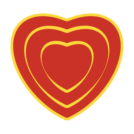 Vector illustration of a red heart with a gold edge isolated on a white background.のイラスト素材