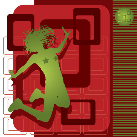 Vector silhouette of graceful girl on color background.のイラスト素材