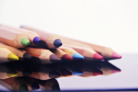 many different colored pencils with white backgroundの写真素材