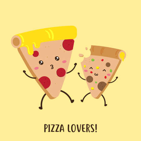 Tasty pizza cute happy cartoon character vector design, can be use to make mascotのイラスト素材