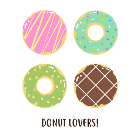 Cute happy donuts collection vector design, can be use to make posterのイラスト素材