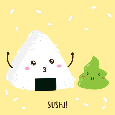 Cute happy sushi onigiri and wasabi vector design, can be use to make posterのイラスト素材