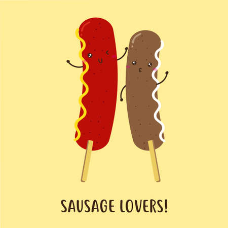 Cute happy delicious sausages vector design, can be use to make posterのイラスト素材
