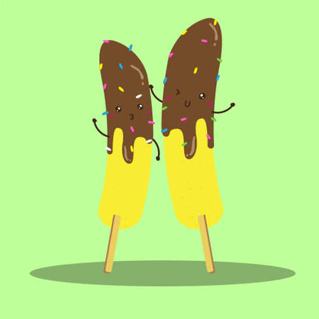 Cute happy banana stick dip on chocolate vector design, can be use to make posterのイラスト素材