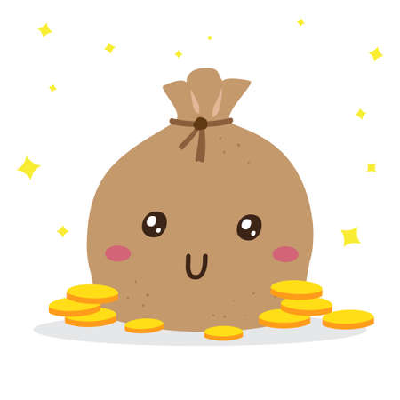 Cute happy bag of coins money vector design, can be use to make posterのイラスト素材