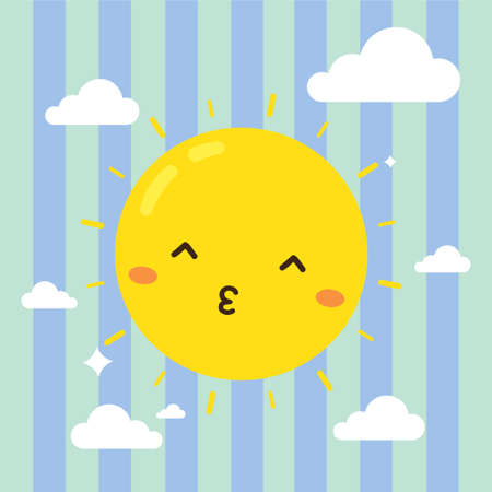 cute happy lovely sun with cloud vector design, can be use to make posterのイラスト素材
