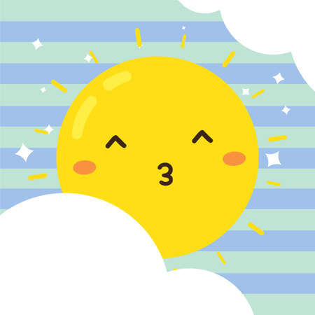 cute happy lovely sun with cloud vector design, can be use to make posterのイラスト素材
