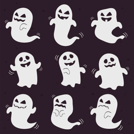 Cute and scary white halloween ghosts can be use to make ornamentのイラスト素材