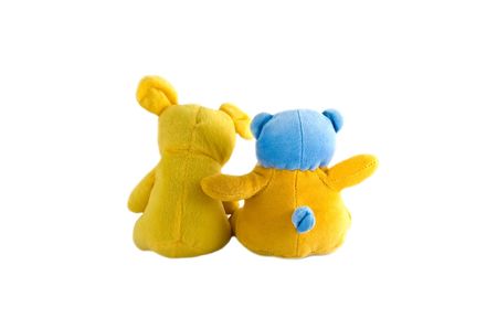 Two plush toys on a white backgroundの写真素材