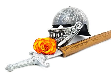 Toy armour of the knight:  a sword, a helmetの写真素材