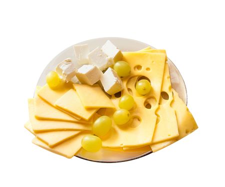 Dish with different kinds of the cheese, isolated on a white backgroundの写真素材