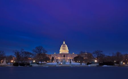 United States Capitol, Winter Nightの写真素材