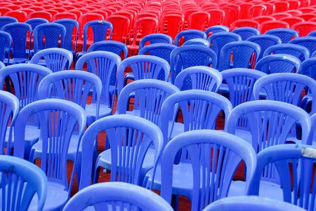 Rows of plastic chairs arranged for a performanceの写真素材