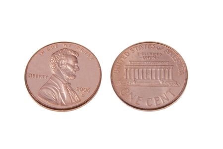 Two pennies isolated on a white background