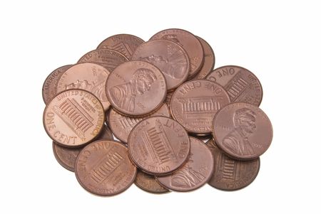 Pile of pennies isolated on a white background