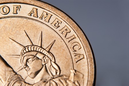 A close up of a dollar coinの写真素材