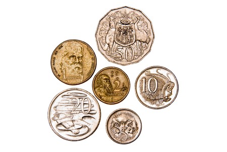 Australian coins - isolated on whiteの写真素材