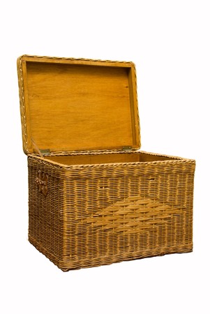 An open rattan trunk / boxの写真素材