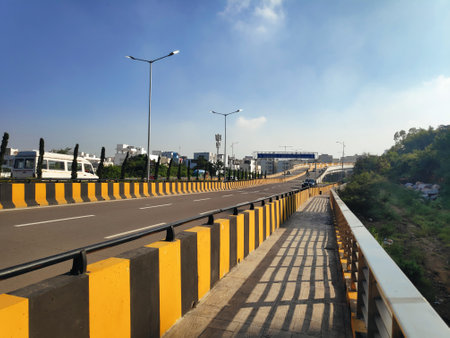 The new bridge connecting the traditional old and new hi tech regions of Hyderabad city in Indiaの写真素材