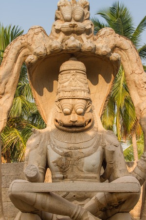 Hindu Goddess Lakshmi. Lakshmi stone sculpture in Humpi city.