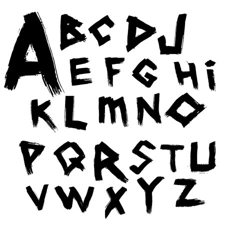 Vector handwritten alphabet. Font written by  wide brush in the ancient style tracing.のイラスト素材