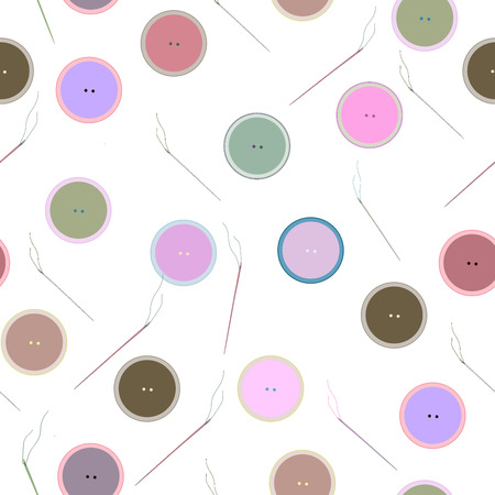 Seamless pattern of colored buttons and needles. Sewing, needleworkのイラスト素材