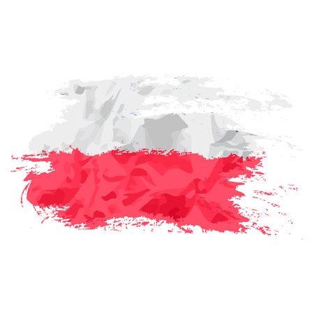 Poland flag painted by brush hand paints. Polish art flag.  Grunge flagのイラスト素材