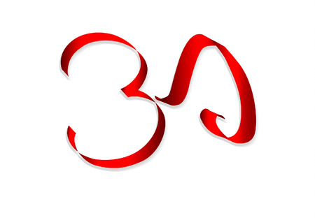 Art ohm sign. Om symbol. Yoga practice aum symbolizing. Gradient red ribbon icon.のイラスト素材