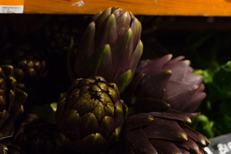 Purple artichoke isolated. Market place. Vegetarian organic dietの写真素材