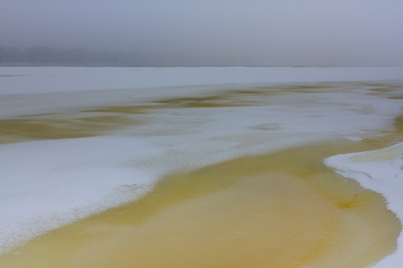 Winter landscape. Composition of nature. Colored frozen river Dniepro in Kiev, Ukraine.の写真素材