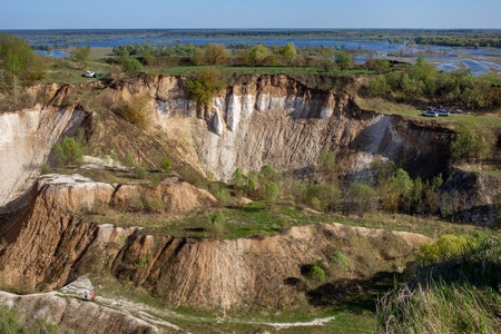 Huge old Chalk quarry landscape. Beautiful space backgroundの写真素材