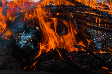 Burning firewood. Fire background with flameの写真素材