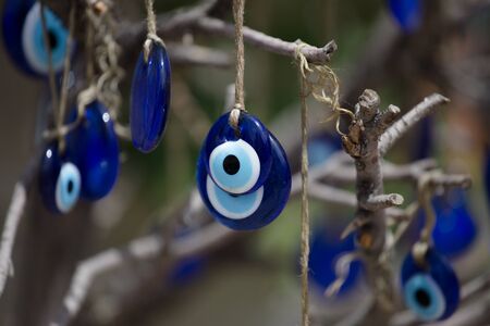 Greek eye. Traditional glass work, turkish nazar symbol. Boncuk. Blue eye evilの写真素材