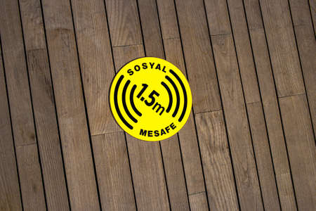 Sign of social distance on the wood background with copy space. Turkeyの写真素材