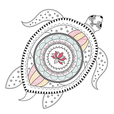 Hand drawn Butterfly with detailed decorative Mandala elements.Coloring with high details isolated on white background, vector illustration. Motifs. Madhubani styleのイラスト素材