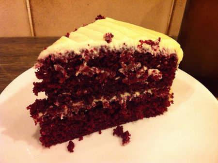 A slice of moist and delicious red velvet cakeの素材