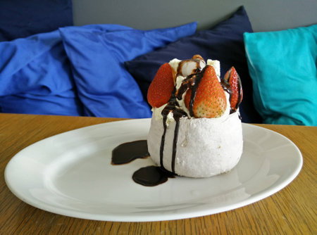 delicious strawberry pavlova dessert for teatimeの写真素材