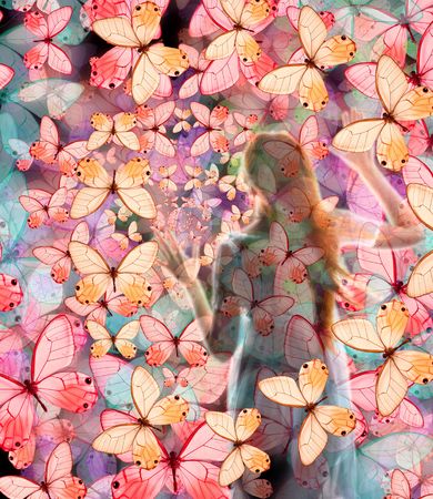 Girl in butterfly night colored dreamの写真素材