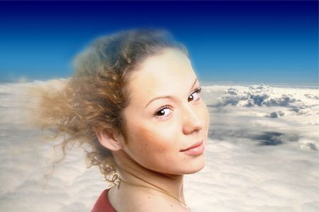 The fine girl with beautiful curls hair very stylishの写真素材