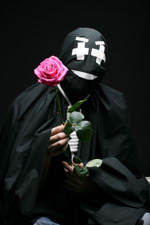 black mime portrait white eyes rope on neck