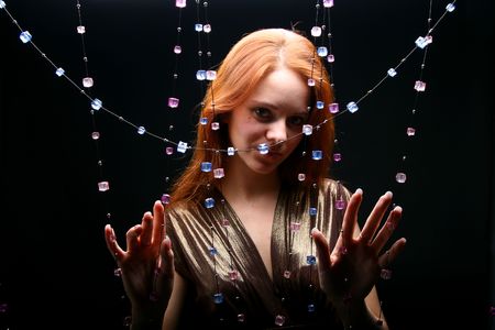 diamonds red hair model beautiful girlの写真素材