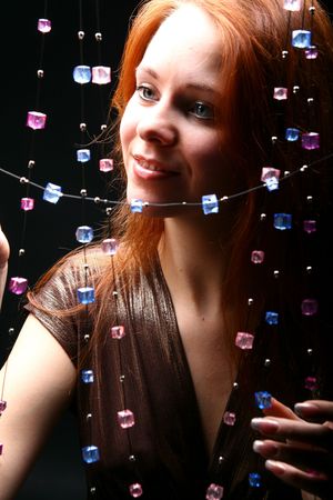 diamonds red hair model beautiful girlの写真素材