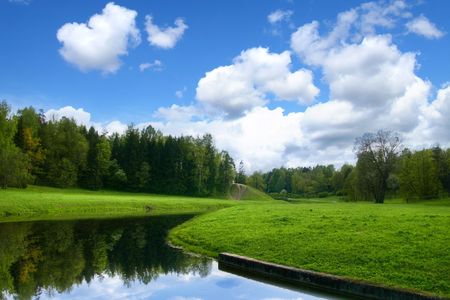 Spring nature blue sky landscape の写真素材