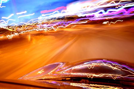 speed drive on  at night motion blurred
