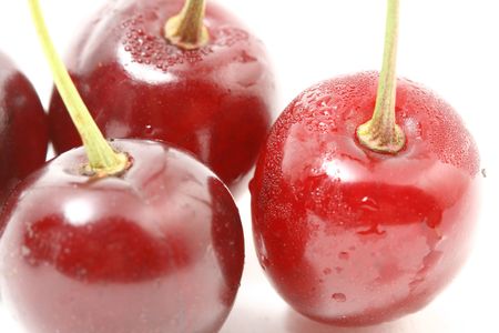 sweet cherry isolated on white backgroundの写真素材