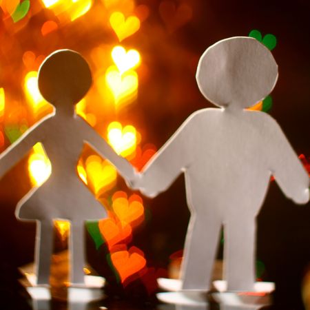 holiday family and big golden giftの写真素材