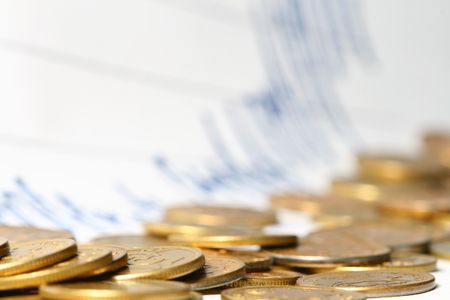 coins and financial graph on background