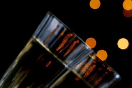 holiday card golden champagne and giftの写真素材